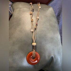 Antique carved nephrite jade pendant or an orange carnelian donut necklace boho
